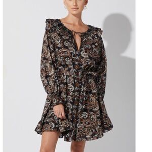 Cleobella Carolyn Organic Cotton Paisley Mini Boho Black Brown Size XS